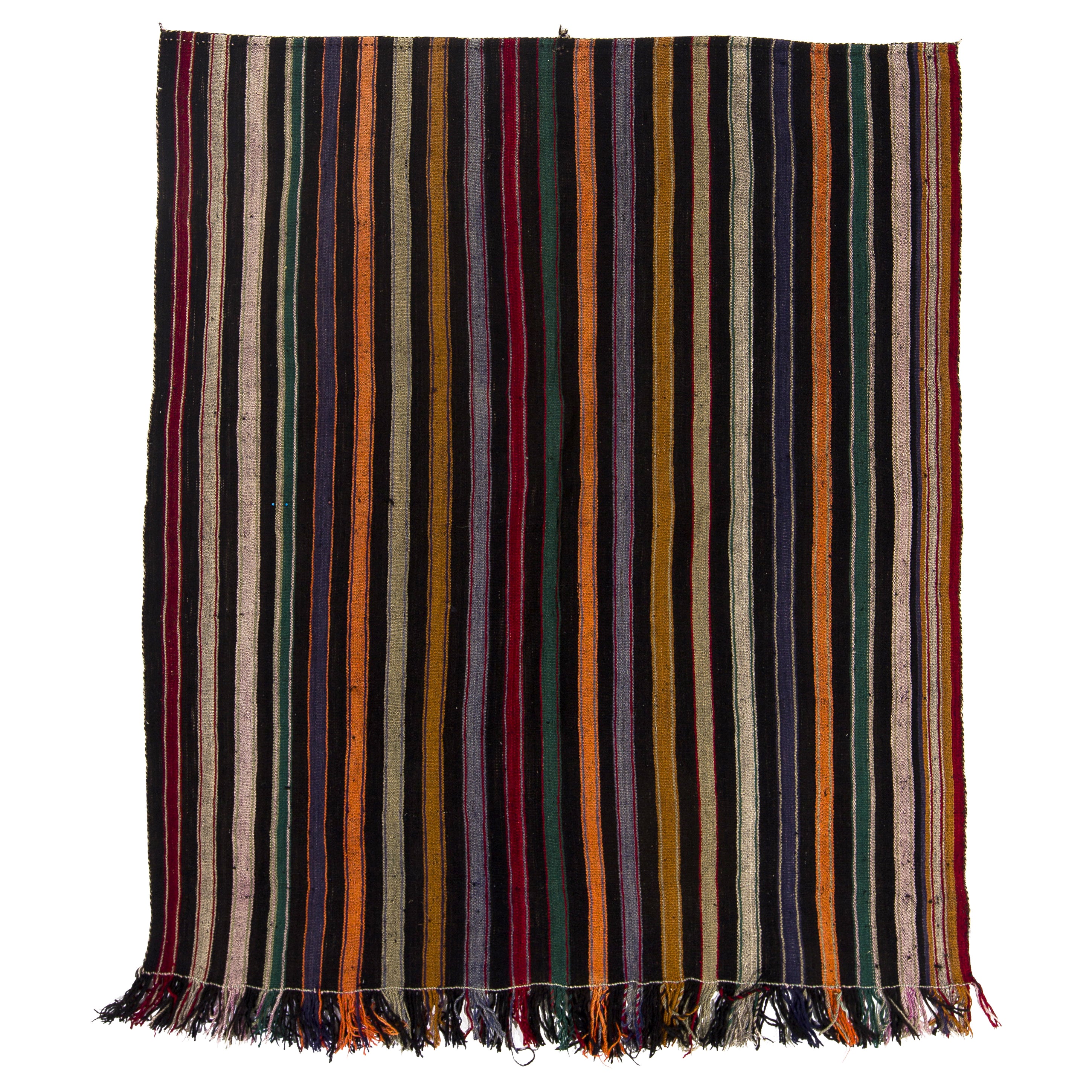 5.6x7 Ft Hand-Woven Vintage Kilim Rug with Stripes. 100% Wool Floor Covering For Sale