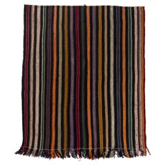5.6x7 Ft Hand-Woven Vintage Kilim Rug with Stripes. 100% Wool Floor Covering
