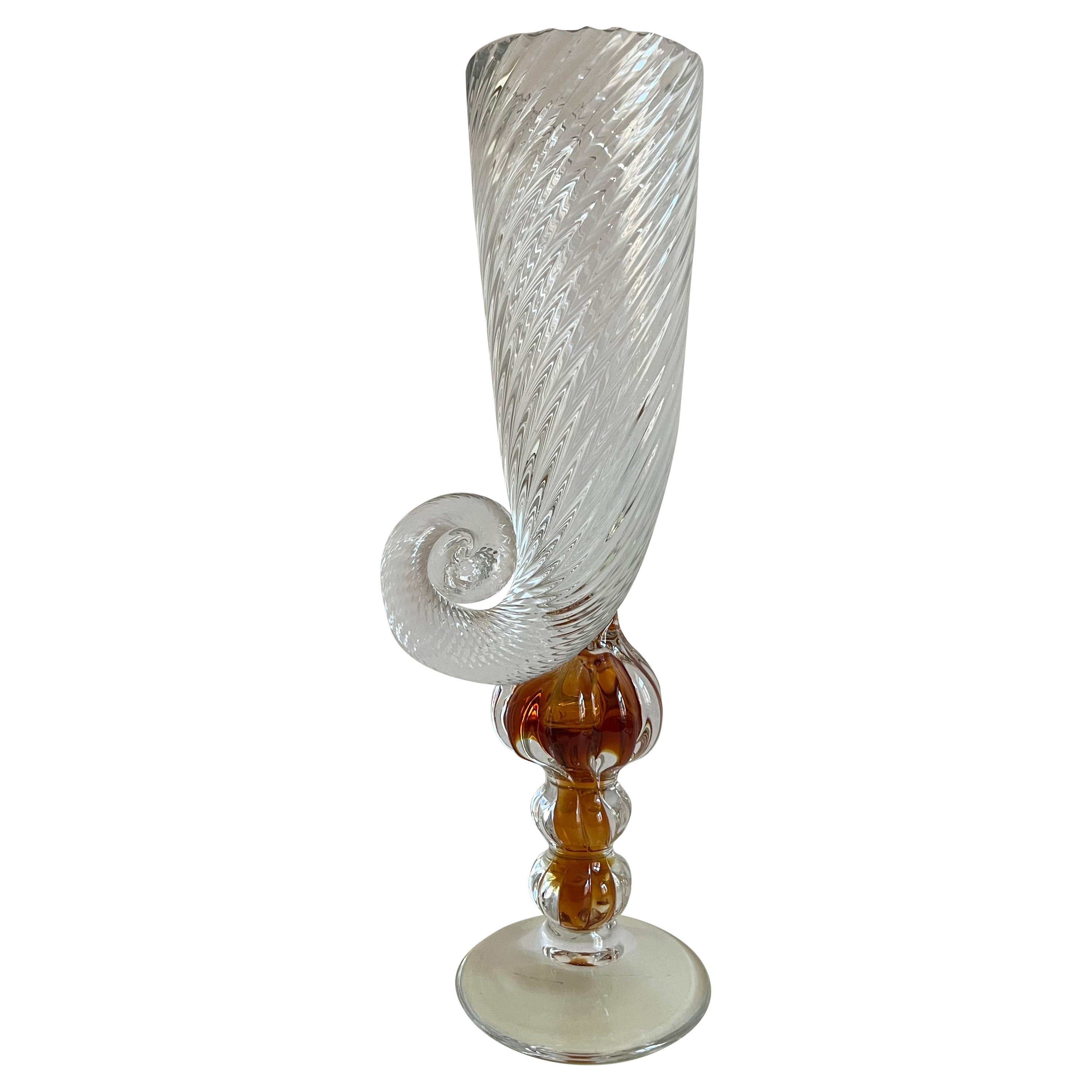 Swedish art glass vase in the shape of a conch shell For Sale