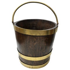 Antique English Brass Bound Oak Peat Bucket