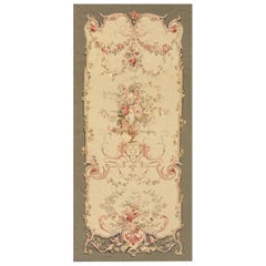 Traditional Green Baige Rug Carpet Aubusson Style Area Rug Wool Handwoven Runner