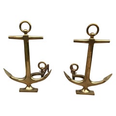 Pair of Brass Anchor Andirons by Rostand