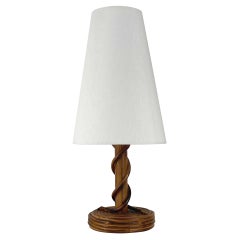 Used Louis SOGNOT Rattan Bamboo Fabric Table Lamp, France 1950s