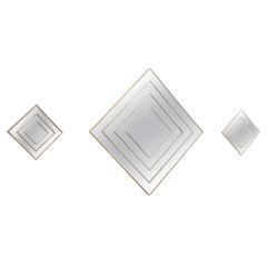 Mid-Century Modern Gold Tone Multi-Border S/3 Diamond Shaped Mirrors