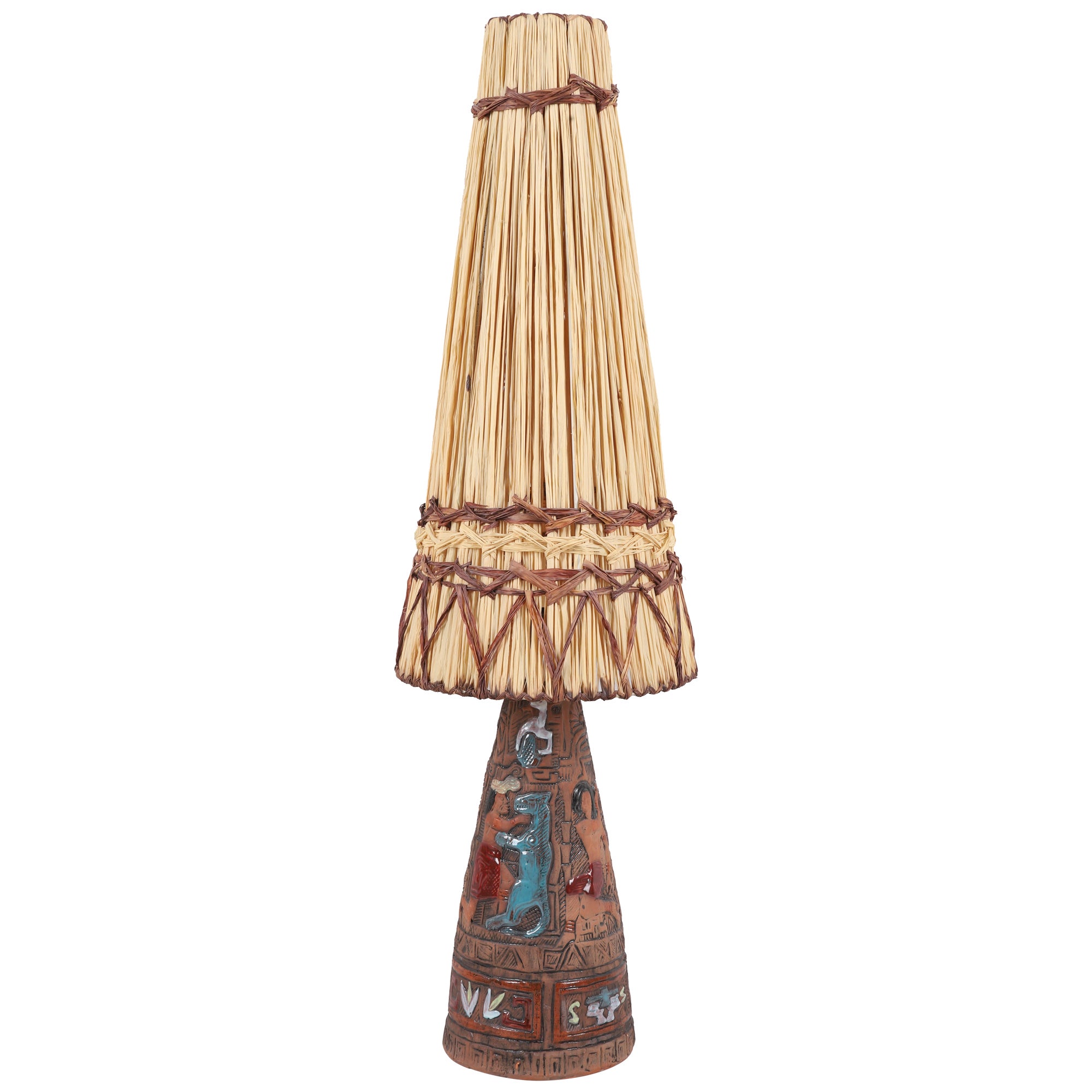 Lampe Tilgmans aus Keramik, mit originalem Raffia-Schirm, Schweden 1960