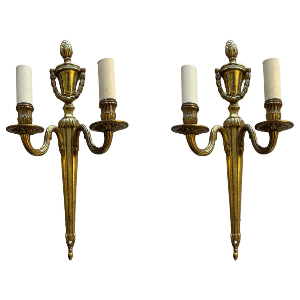 Vintage French Brass Acorn Wall Lights For Sale