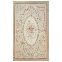 Used Rococo Aubusson Rug Beige Pink Handwoven Carpet Wool Livingroom Rug Home Decor