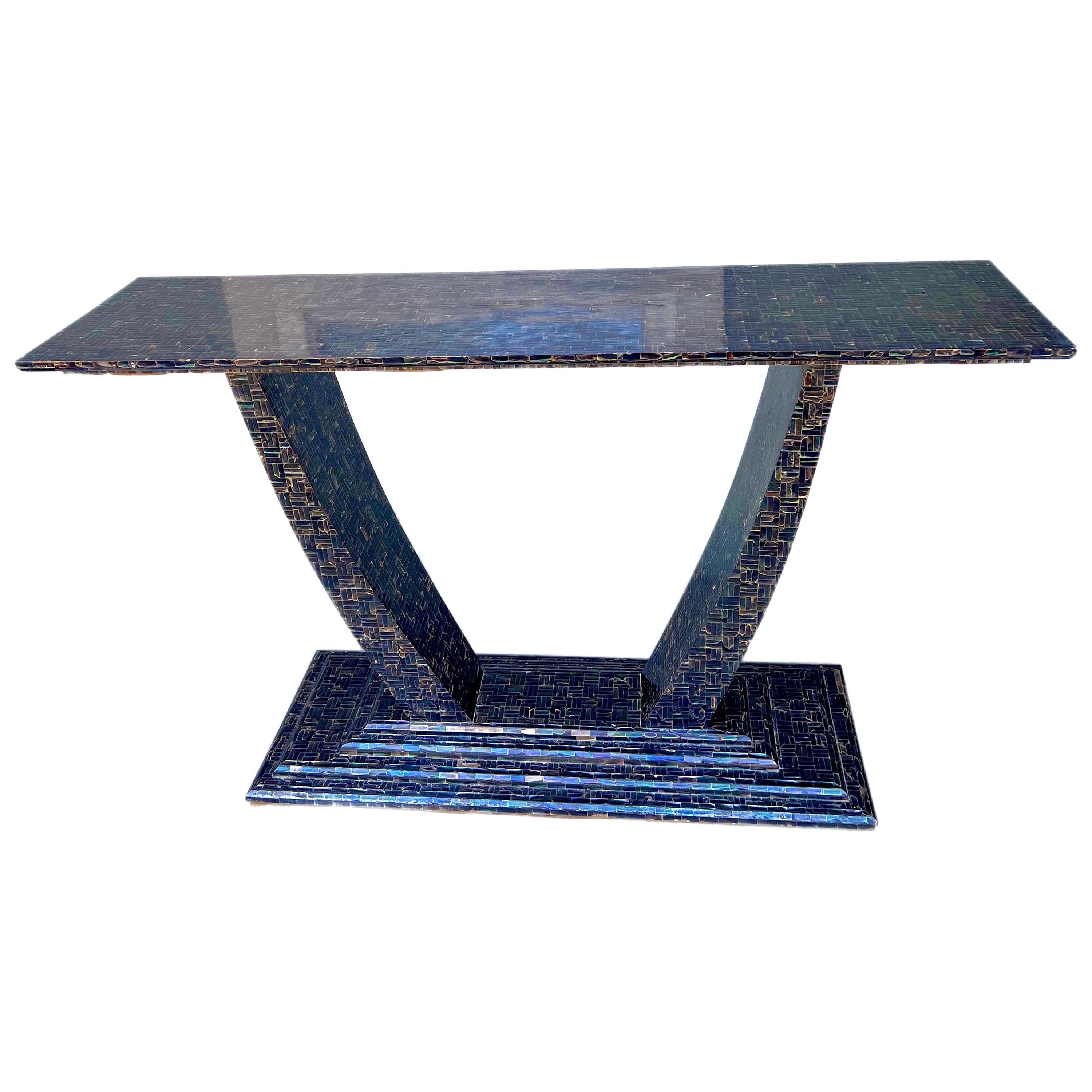 1980s Enrique Garcel style Tessellated Abalone Shell Console Table For Sale