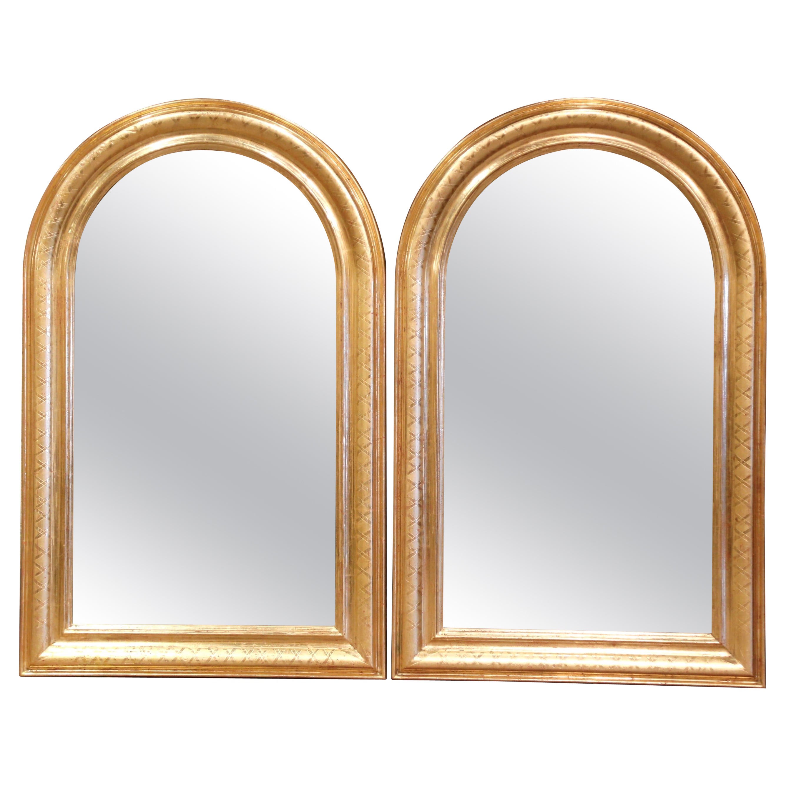 Pair of Mid-Century French Louis Philippe Arched Giltwood Wall Mirrors 
