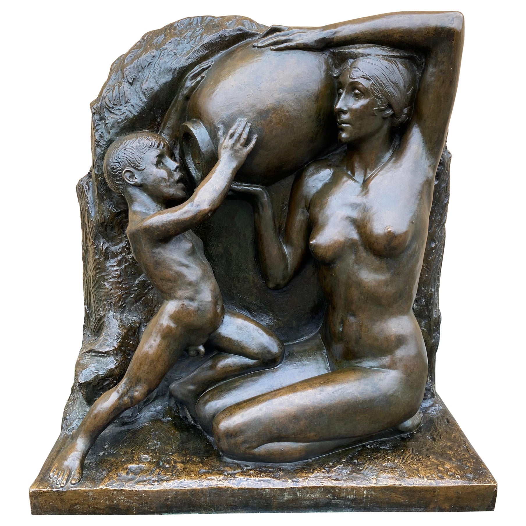 Monumentale fontaine murale / sculpture en bronze Art Deco de Janet Scudder  en vente