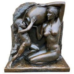 Monumental Art Deco Bronze Wall Fountain / Sculpture by Janet Scudder 