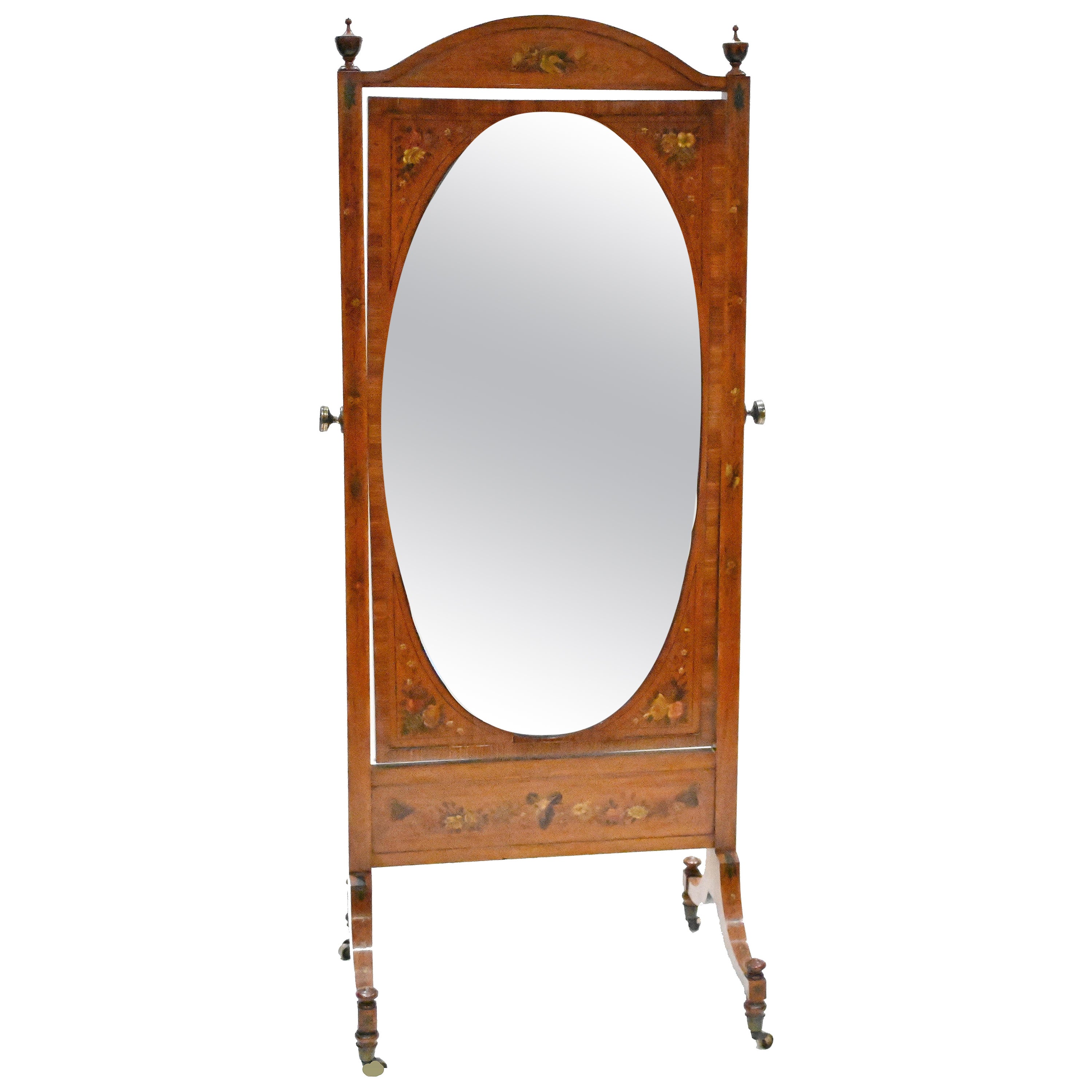 Adams Painted Cheval Mirror Satinwood Floor Mirrors 1910 For Sale