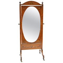 Antique Adams Painted Cheval Mirror Satinwood Floor Mirrors 1910