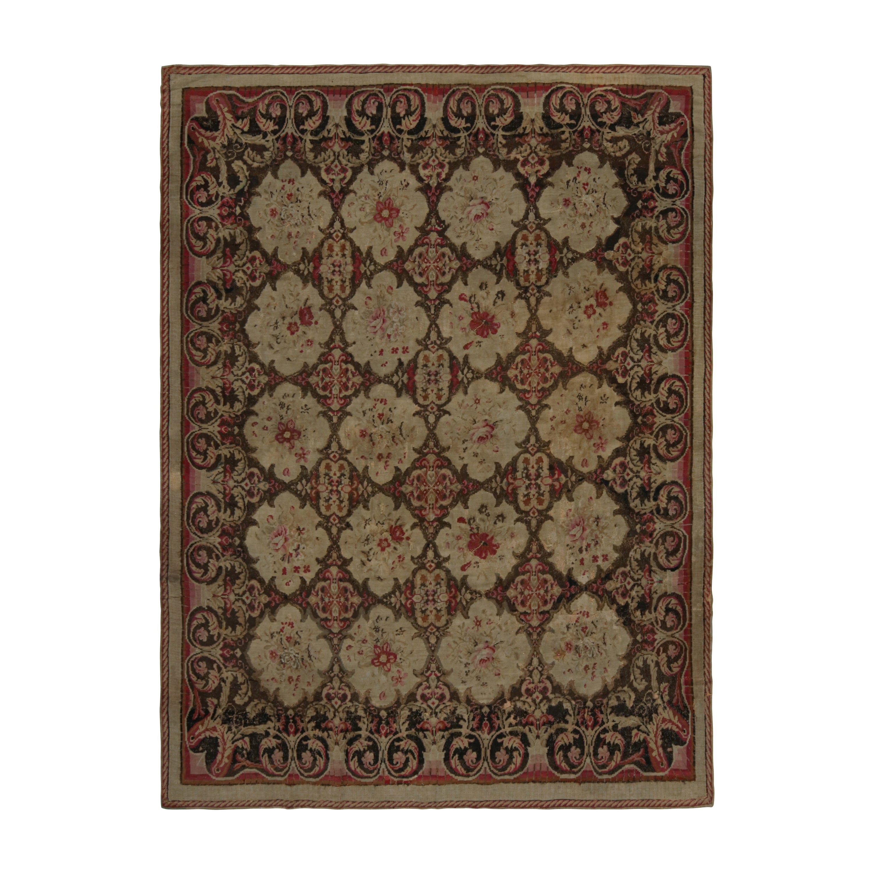 Antique Bessarabian Kilim rug in brown, with Floral patterns, from Rug & Kilim For Sale