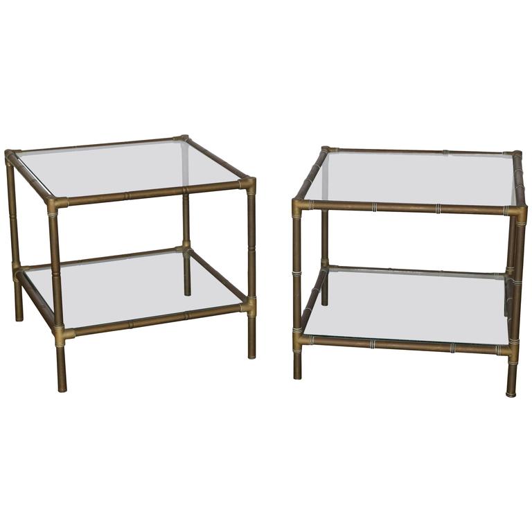 Mid Century Modern Argentinian Pair Of Faux Bamboo Bronze And Glass Mid Century Modern Argentinian Pair Of Faux Bamboo Bronze And Glass Side Tables For