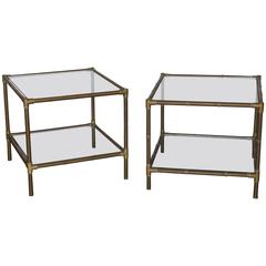 Mid-Century Modern Argentinian Pair of Faux Bamboo Brass and Glass Side Tables 10