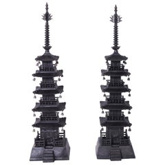 Pair of Antique Japanese Iron Pagodas