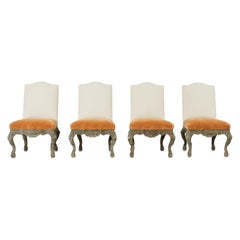Vintage Set of Four Italian Baroque Style Dining Chairs with Mohair 