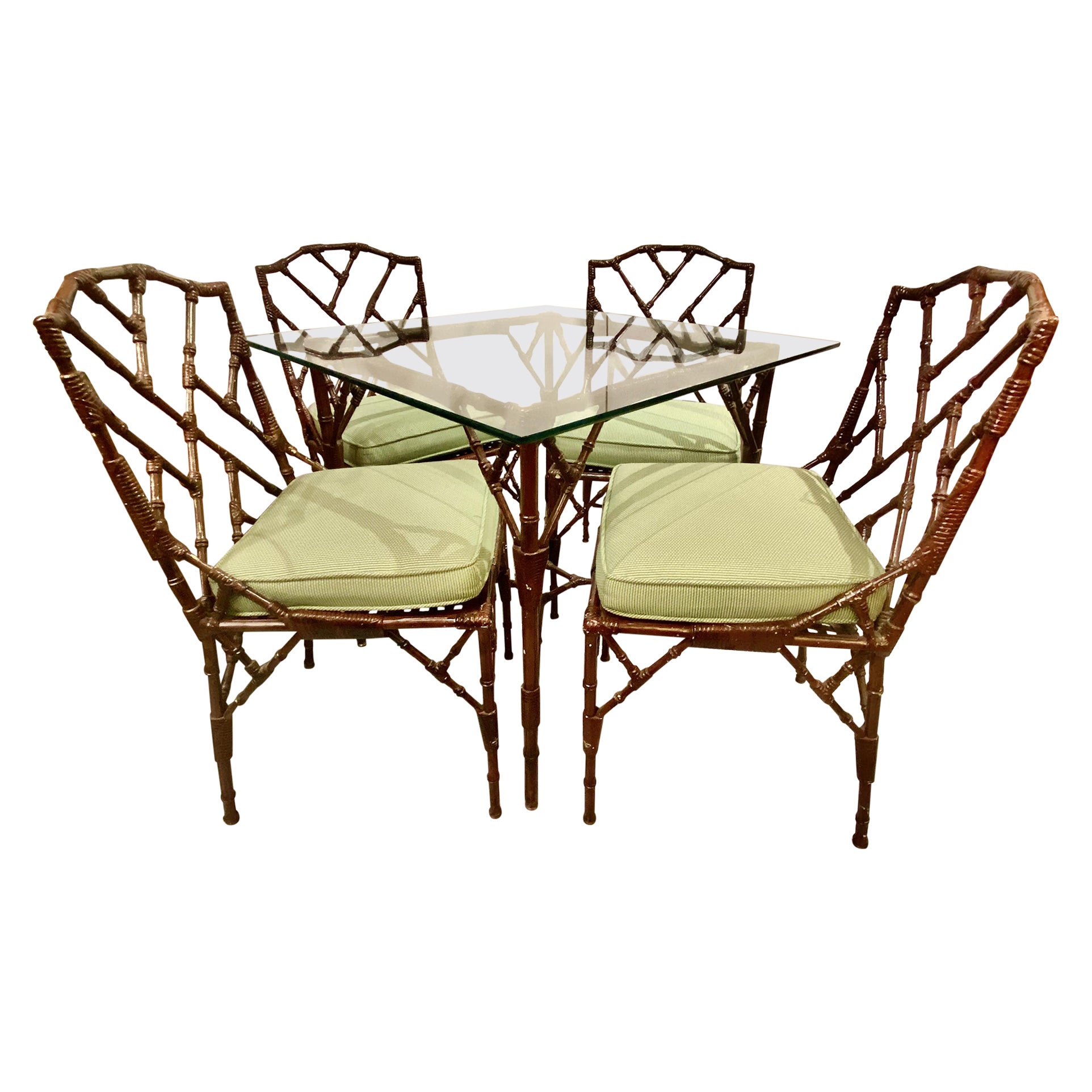 Set of Four Faux Bamboo Chairs and Table, c. 1970-1980 For Sale
