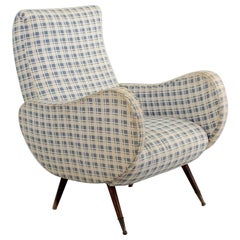 Mid-Century M. Zanuso Style Wooden and Fabric Armchair 50s Italy 