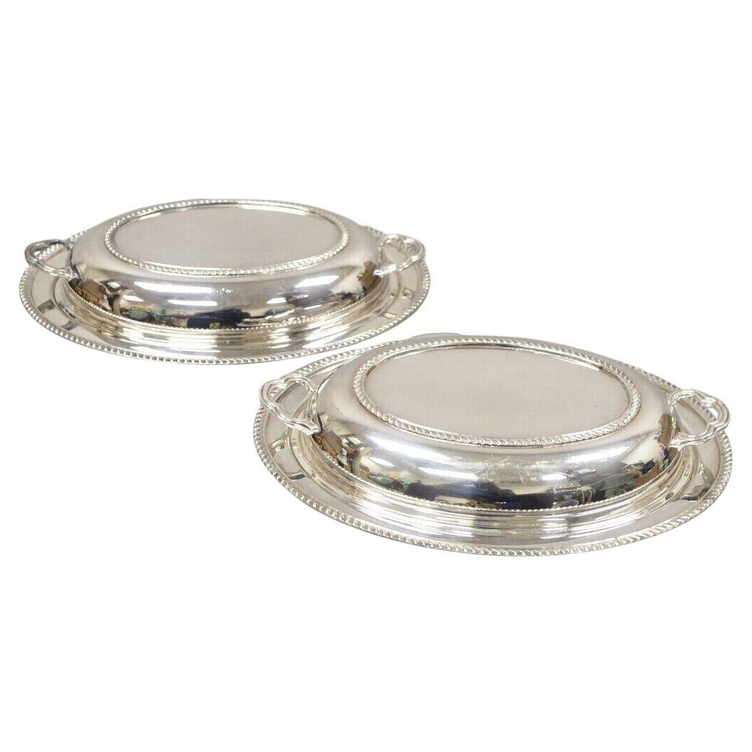 Vintage Poole Silver Co Silver Plated Lidded Serving Platter Dish - a Pair