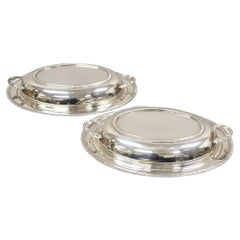 Retro Poole Silver Co Silver Plated Lidded Serving Platter Dish - a Pair