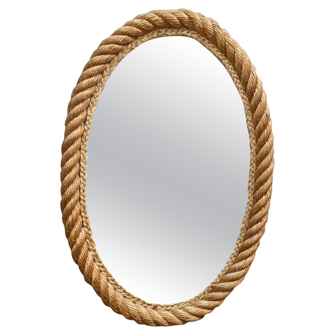 Mid-Century Large Oval Rope Mirror Adrien Audoux & Frida Minet For Sale