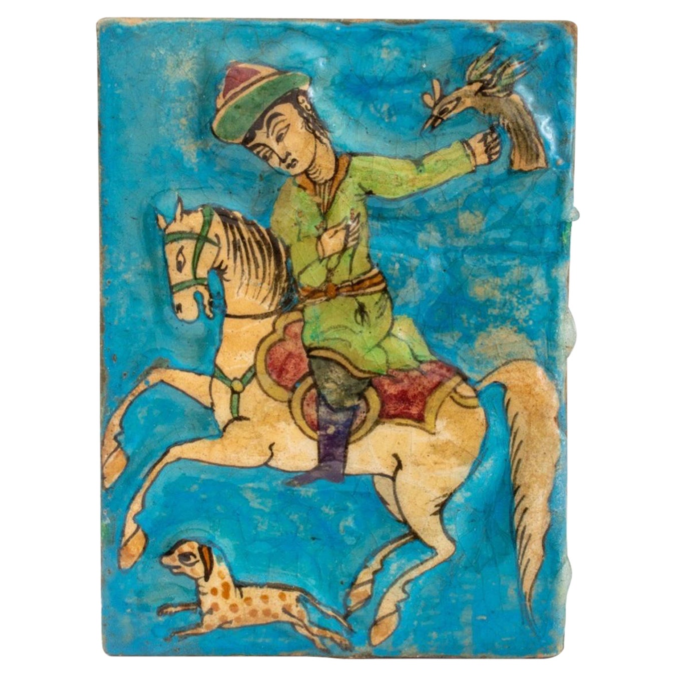 Persian Qajar Glazed Tile, 19th C For Sale