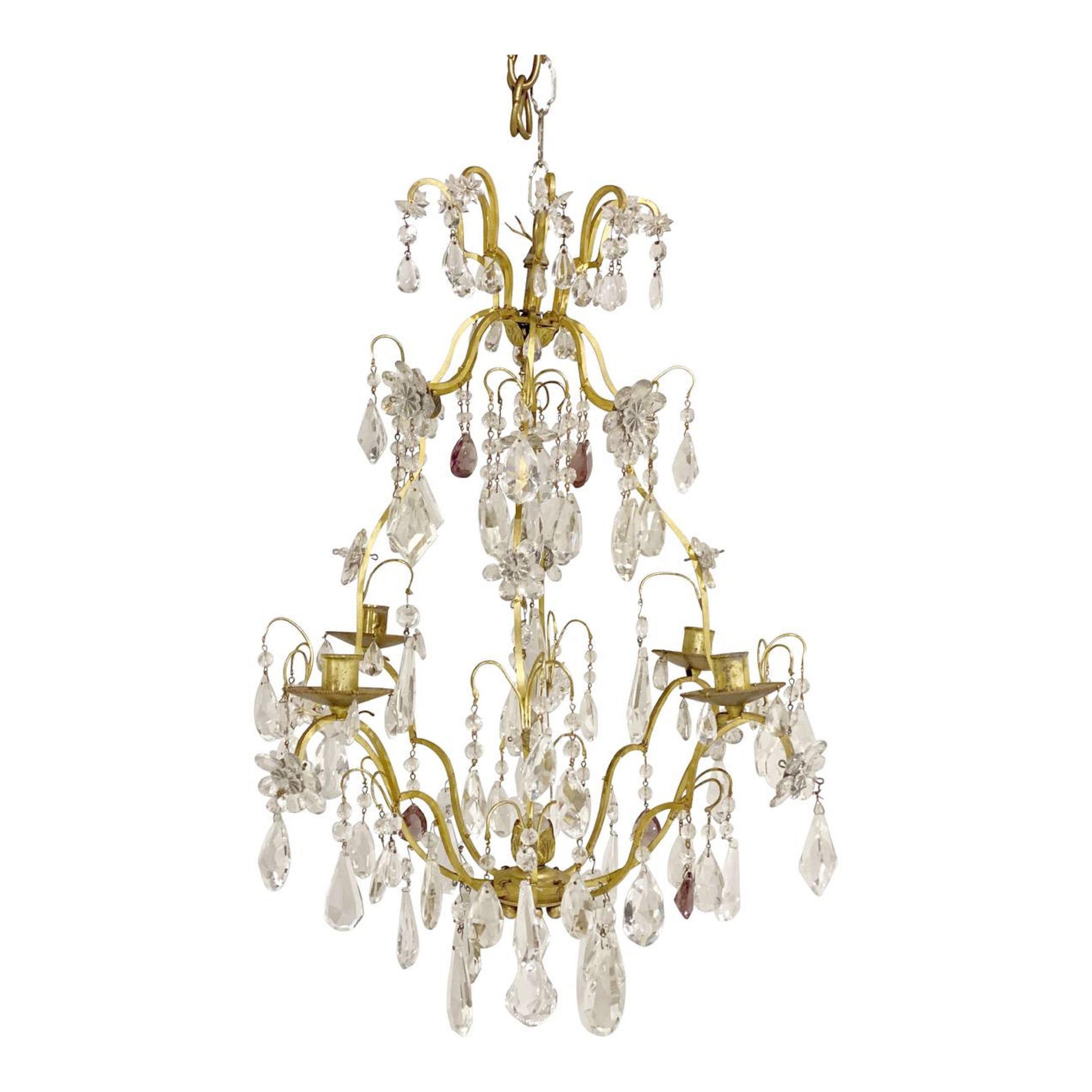 1930s French Small Bagues Crystal Chandelier For Sale
