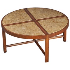 Tommi Parzinger, Coffee Table, Walnut, Travertine, USA, 1950s