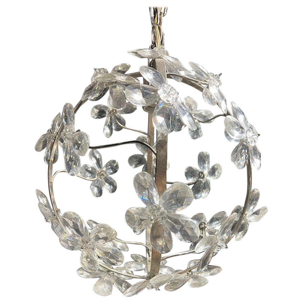 1930s French Small Crystal Flower Light Fixture For Sale