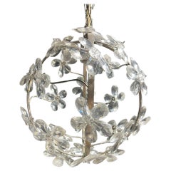 1930s French Small Crystal Flower Light Fixture