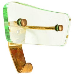 Stunning Glass and Brass Single Coatrack by Fontana Arte, Italy, 1950s