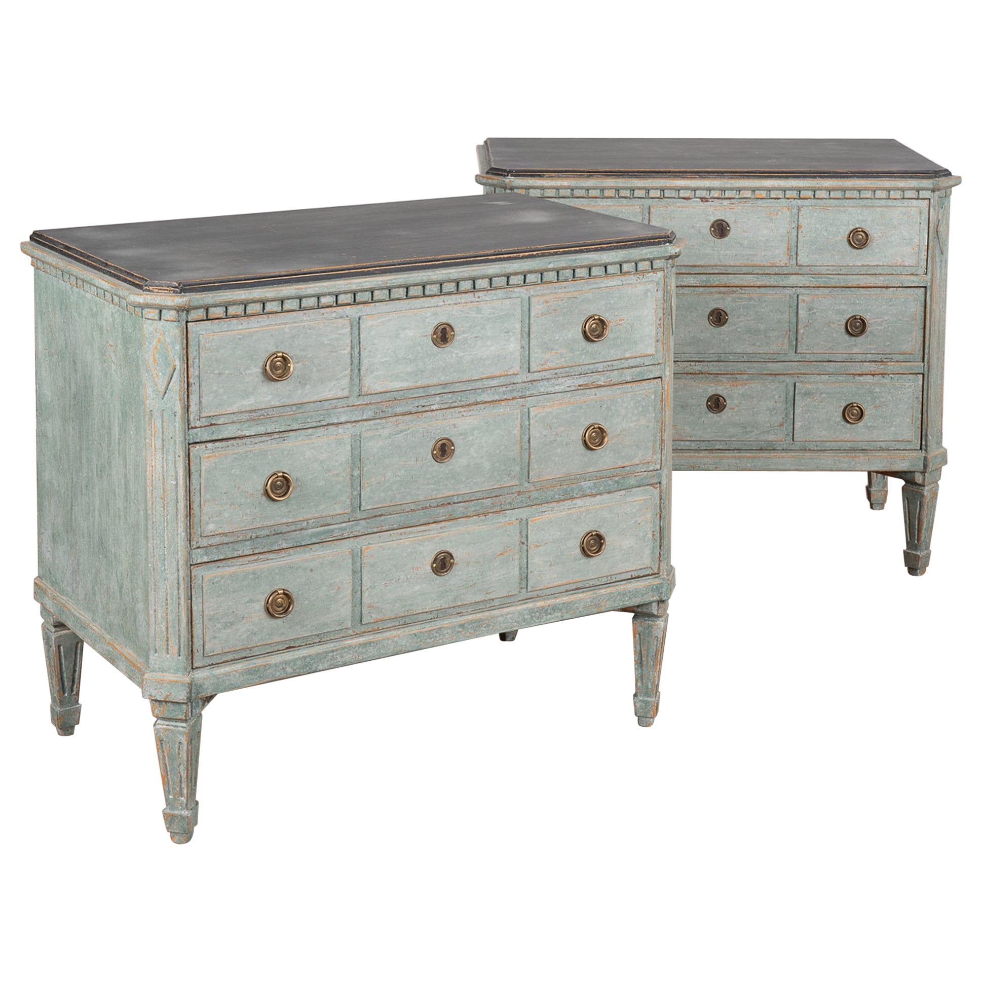 Pair, Gustavian Painted Chest of Drawers, Sweden circa 1860-80