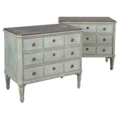 Antique Pair, Gustavian Painted Chest of Drawers, Sweden circa 1860-80