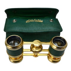  Brass and Green Leather Opera Glasses From Arnhold Paris In Original Case 