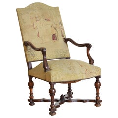 French Louis XIV Period Walnut & Upholstered Fauteuil, 1st half 18th century