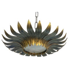 Spanish Flush Mount Ceiling Fixture in a Rich Gold Patinated Finish