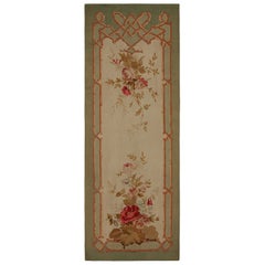 Antique Floral Aubusson Tapestry Runner Rug in Cream & Green, from Rug & Kilim