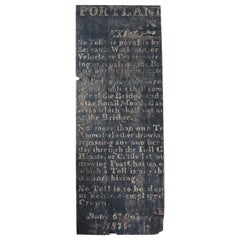 19th Century Folk Art English 1875 Bridge Toll Board, Portland to Wyke Regis