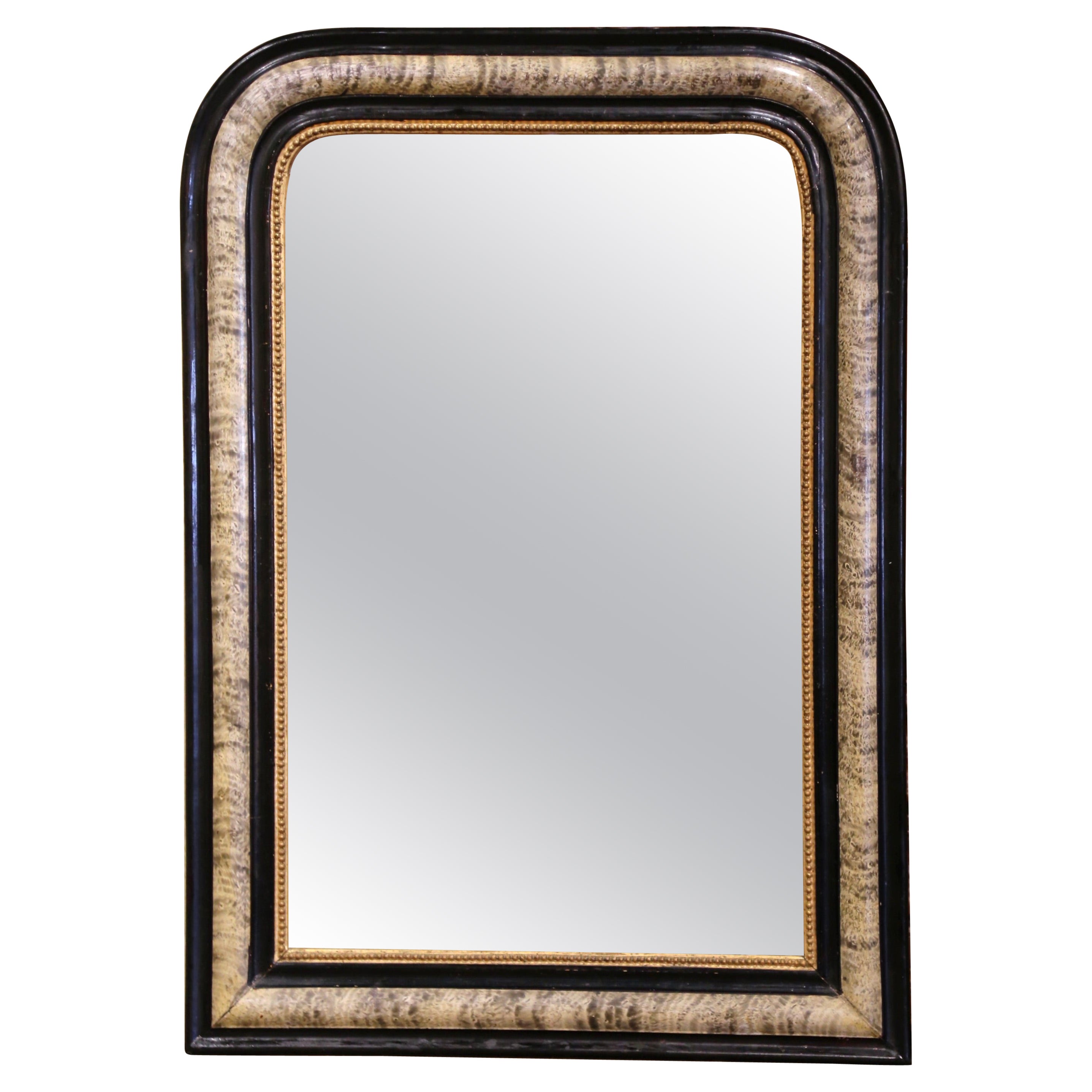 19th Century Louis Philippe Carved Two-Tone Faux-Bois and Blackened Wall Mirror For Sale