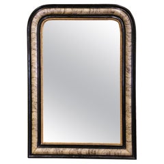 Antique 19th Century Louis Philippe Carved Two-Tone Faux-Bois and Blackened Wall Mirror