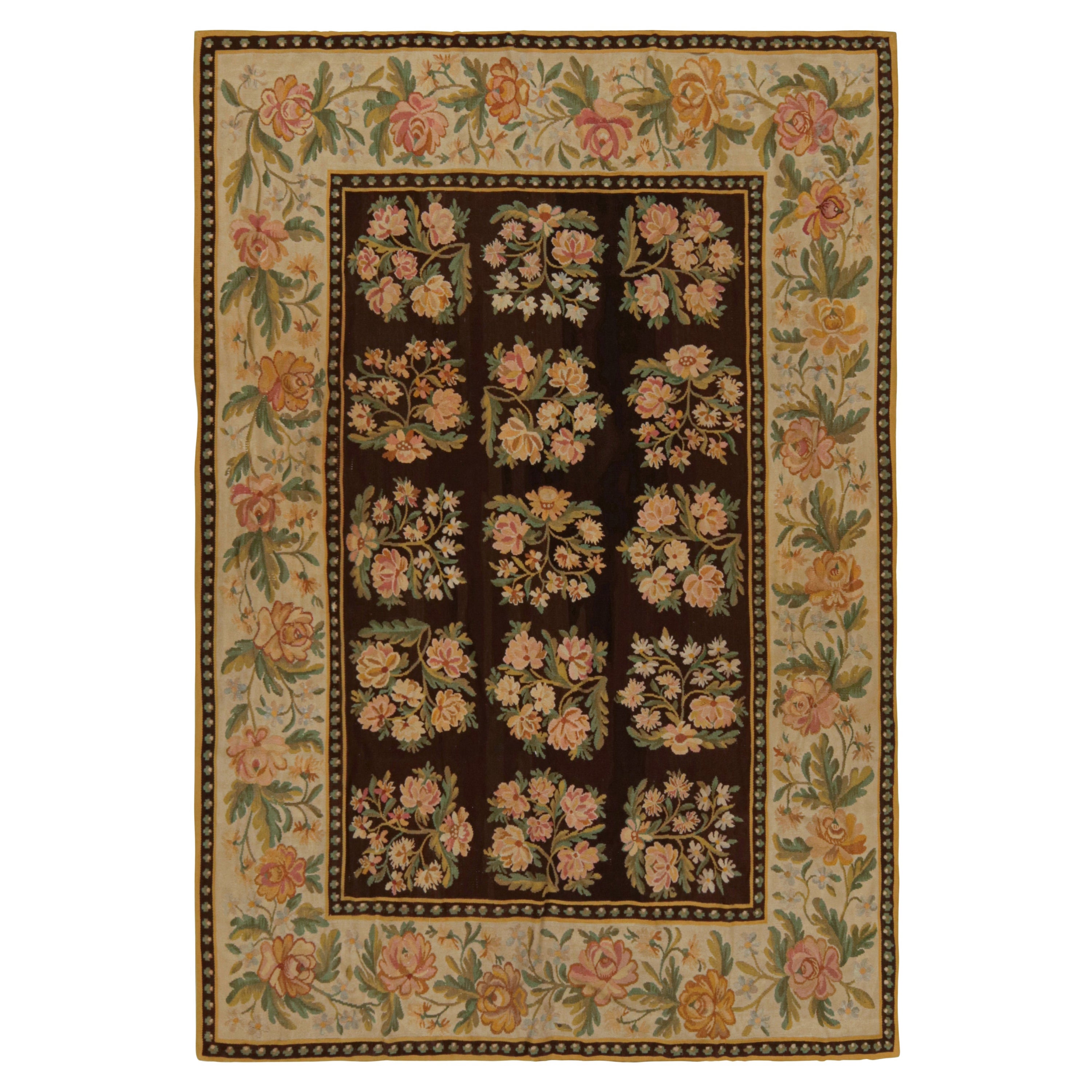 Antique Bessarabian Kilim rug in Brown with Floral Patterns from Rug & Kilim For Sale