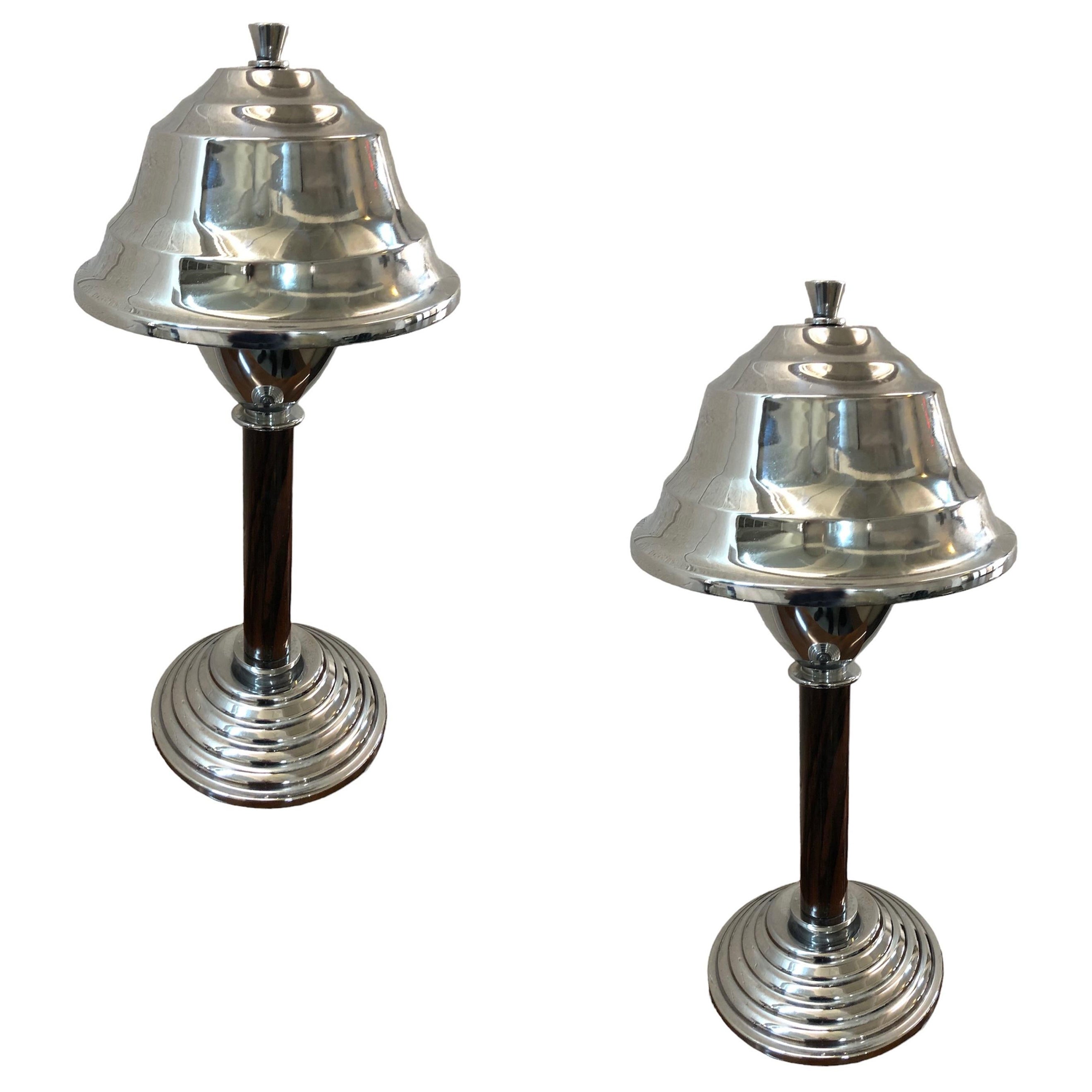 Pair of Art Deco Table Lamp in wood and chrome, 1920 For Sale