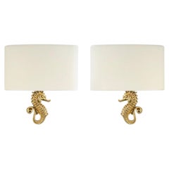 1940 Pair of Bronze Wall Lamps "Hippocampe" by Marcel Guillemard
