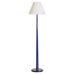 Blau emaillierte Metall- und Opalglas-Stehlampe, modern