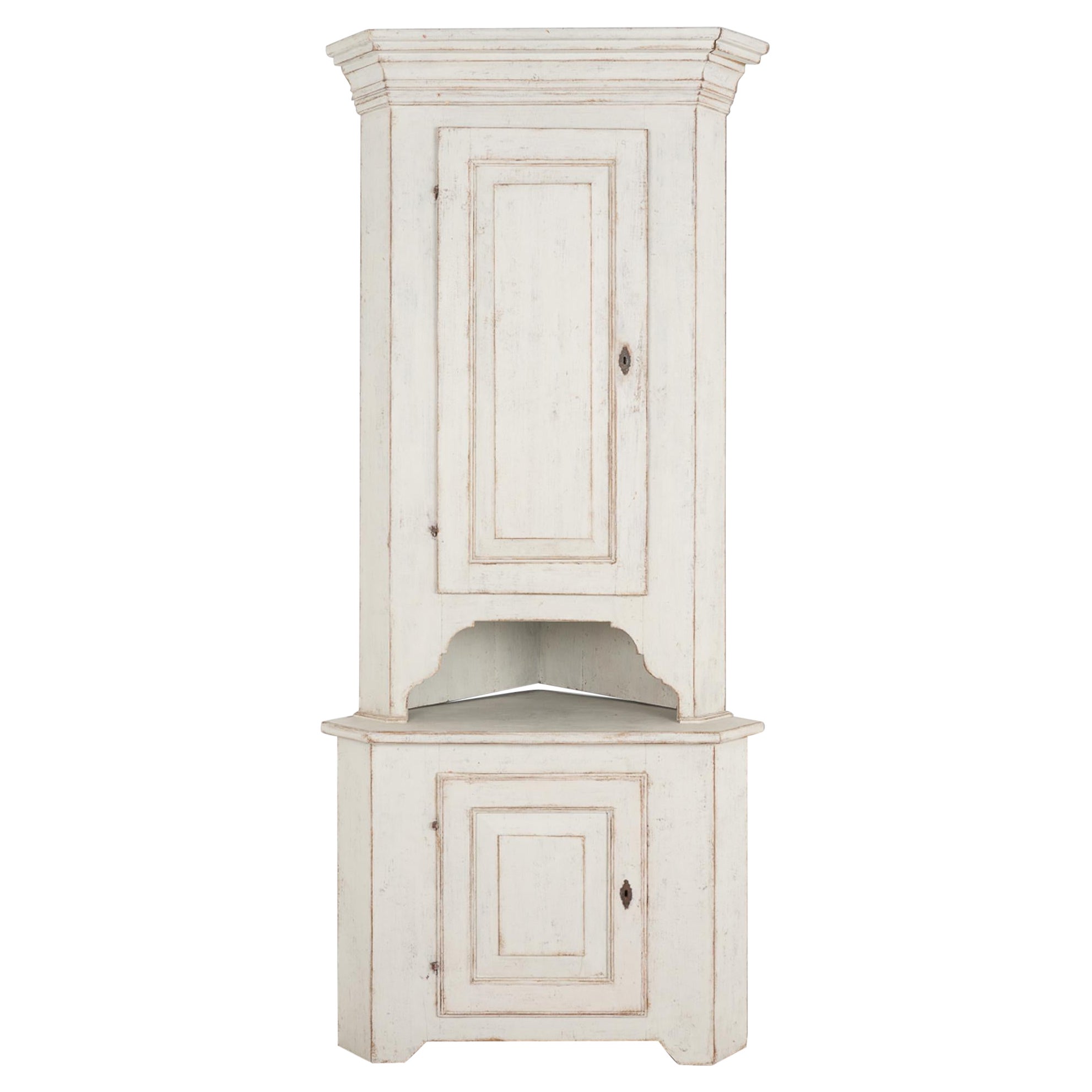 Tall White Corner Cabinet Cupboard, Sweden circa 1820-40 For Sale