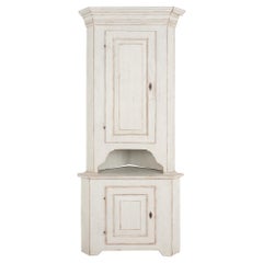 Antique Tall White Corner Cabinet Cupboard, Sweden circa 1820-40