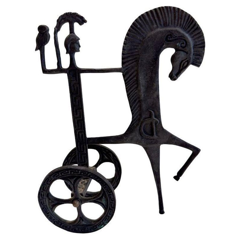 Iron Sculpture Roman Chariot with Female Warrior, Italy 1950