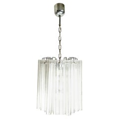 Large Italian Murano Clear glass & chrome plated metal 1970s chandelier